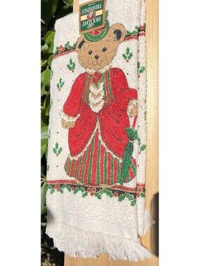Vintage NWT Cannon Holiday Victorian Lady Teddy Bear Tea Towel 15x24” 90s